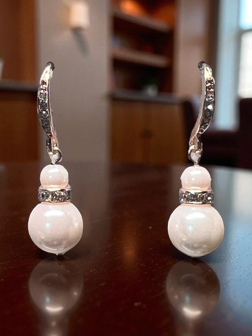 Elegant Silver and White Pearl Drop Earrings